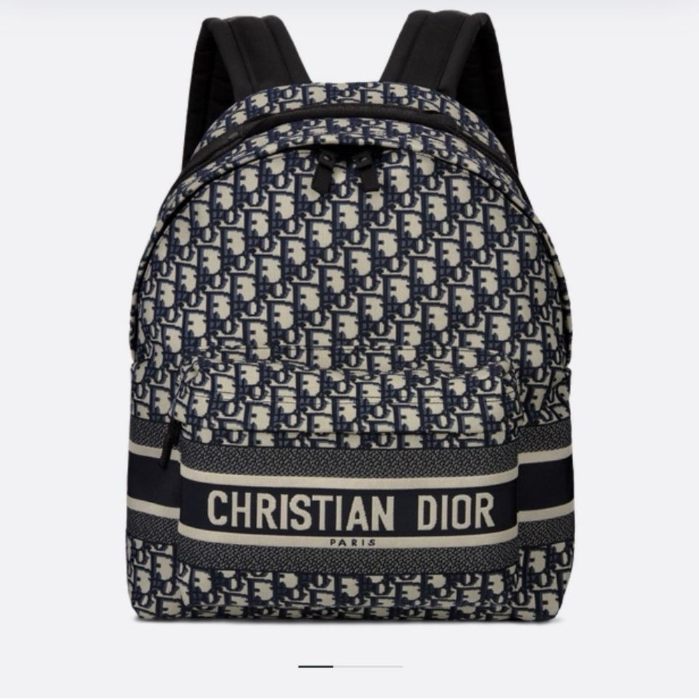 Dior Black and Cream Backpack with Monogram Pattern